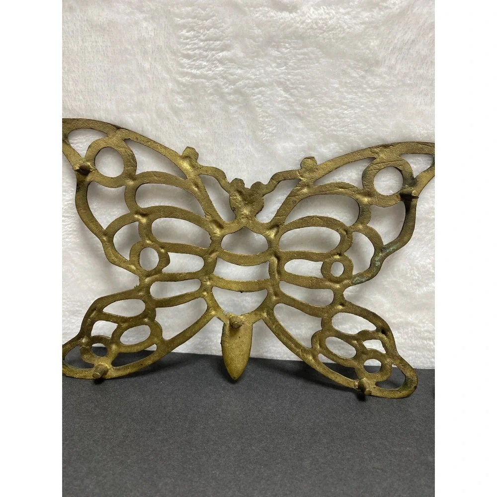 VTG Pair of Brass Butterfly Trivets Hot Plates MCM‎ Pot Holder Wall Decor